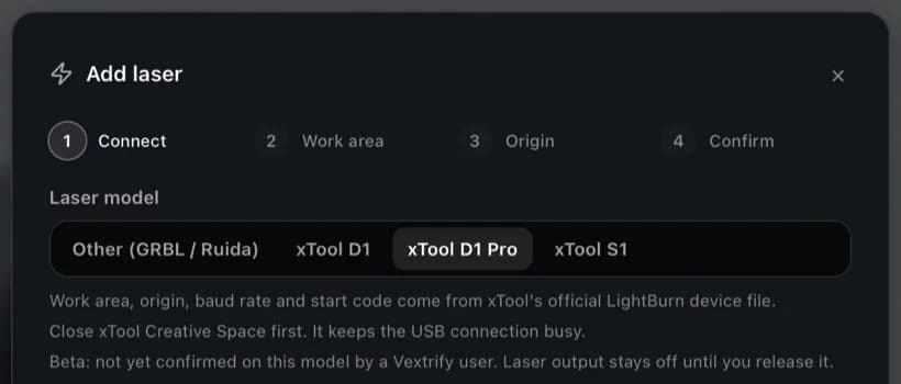 Laser hinzufügen mit eingebauten xTool-Presets